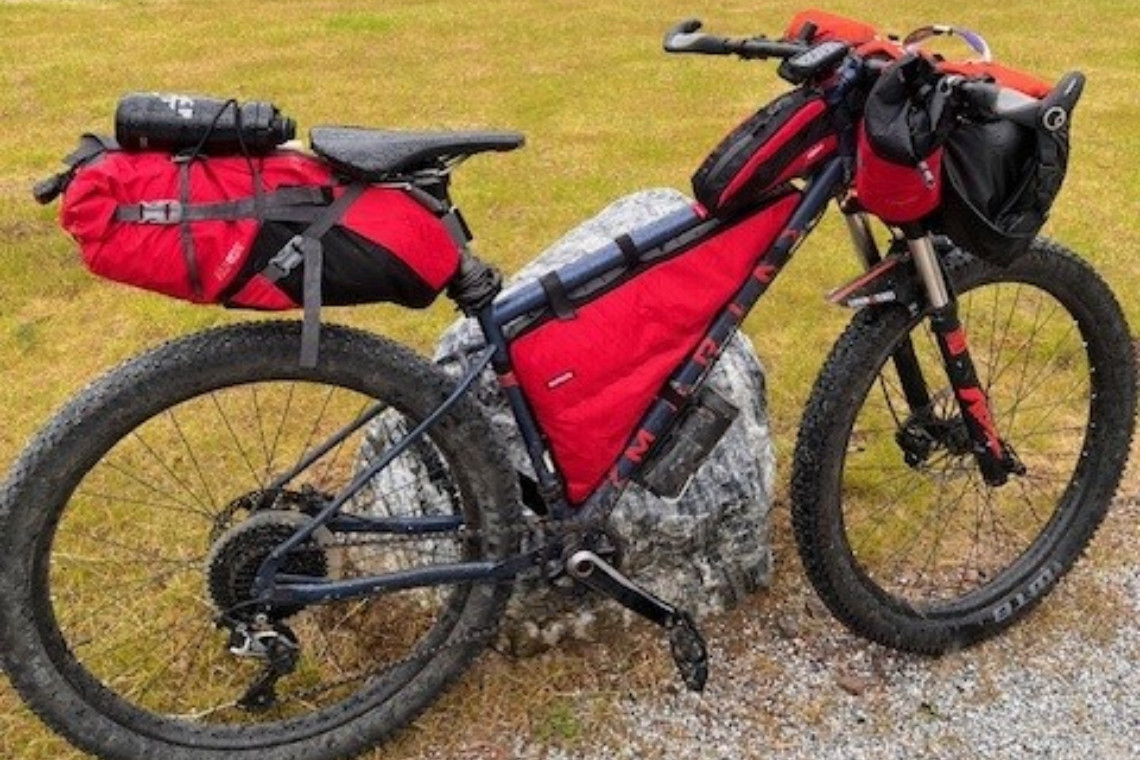 A bike kitted out and ready to go bikepacking